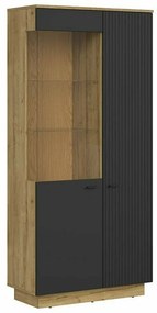 Βιτρίνα Boston 487, Δρυς, Μαύρο, Με πόρτες, 195x91x42cm, 75 kg | Epipla1.gr