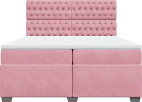 vidaXL Κρεβάτι Boxspring με Στρώμα Ροζ 200x200 εκ. Βελούδινο