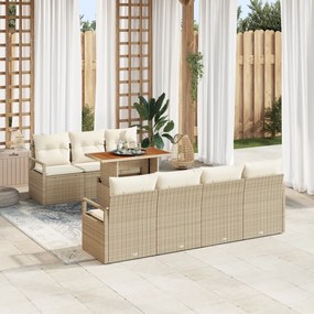 vidaXL Σετ Καναπέ Κήπου 8 pcs Μπεζ και Κρέμα Μεσαίο Ρατάν και ύφασμα