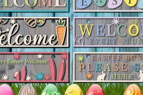 Σετ των 2 Intra απο ξύλο plywood Χρώμα wenge 3mm-4mm πάχος - Πασχαλινή πινακίδα καλωσορίσματος Big Bundle Decor Δίασταση 15x15 cm INTRAFABR-112091357