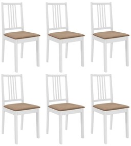 vidaXL Καρέκλες Τραπεζαρίας με Μαξιλάρια 6 τεμ. Λευκές από Μασίφ Ξύλο