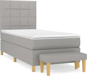 vidaXL Κρεβάτι Boxspring με Στρώμα Ανοιχτό Γκρι 90x190 εκ. Υφασμάτινο
