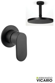 Armando Vicario SLIM Black Matt Ανακλινόμενη Κεφαλή Στρογγυλή Ø30εκ+Μπράτσο Οροφής +Μίκτης εντοιχισμού 1 εξόδου 500050-400