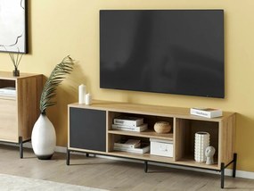Τραπέζι Tv Berwyn 229, Μαύρο, Ανοιχτό χρώμα ξύλου, Γκρι, 140x56x40cm, 30 kg | Epipla1.gr