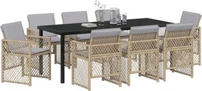 vidaXL Σέτ φαγητού για κήπο 9 pcs Μπεζ συνθετικό ρατάν