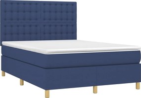 vidaXL Κρεβάτι Boxspring με Στρώμα Μπλε 140x200 εκ. Υφασμάτινο
