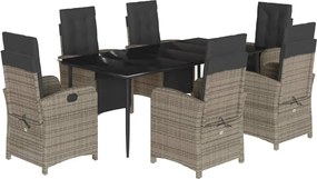 vidaXL Σετ Τραπεζαρίας Κήπου 7 τεμ. Γκρι Συνθ. Ρατάν με Μαξιλάρια