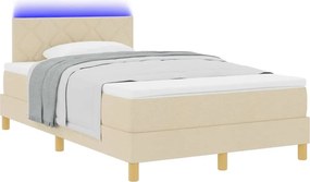 vidaXL LED Κρεβάτι με βάθρο με μαξιλάρι Κρεμ 120 x 190 cm ύφασμα