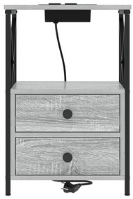 vidaXL Κομοδίνο με Σταθμό Φόρτισης με συρτάρι 2 pcs Γκρι sonoma
