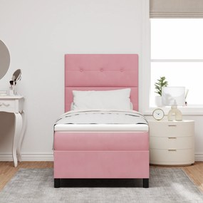 vidaXL Κρεβάτι Box Spring με Στρώμα & LED Ροζ 90x190 cm Βελούδο