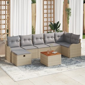 vidaXL 8 Τεμαχίων Σετ Καναπέ Κήπου Με Μαξιλάρια Μπεζ Πολυ Ρατάν