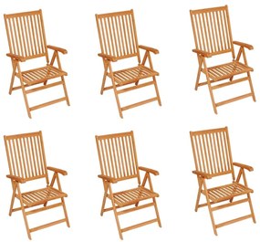Καρέκλες Κήπου 6 τεμ. Μασίφ Ξύλο Teak με Γκρι Καρό Μαξιλάρια - Πολύχρωμο