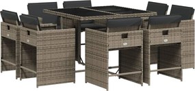 vidaXL Σετ Τραπεζαρίας Κήπου 9 τεμ. Γκρι Συνθ. Ρατάν με Μαξιλάρια