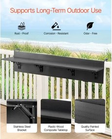VEVOR Balcony Hanging Table 12 x 48 in Patio Railing Bar Table Foldable