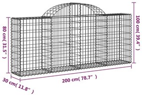 Συρματοκιβώτια Τοξωτά 30 τεμ. 200x30x80/100 εκ. Γαλβαν. Ατσάλι - Ασήμι