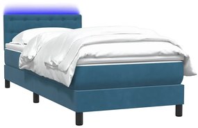 Κρεβάτι Boxspring με Στρώμα Σκούρο Μπλε 90x220 εκ. Βελούδινο - Μπλε