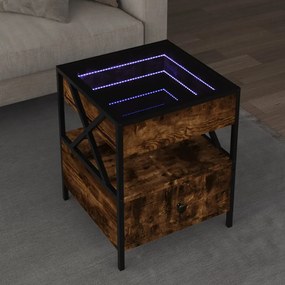vidaXL Τραπεζάκι Σαλονιού Άπειρο Φως LED Καπνιστή Δρυς 40x40x51 εκ.