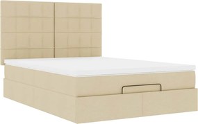 vidaXL Οθωμανικό κρεβάτι με στρώμα Cream 140x190cm ύφασμα