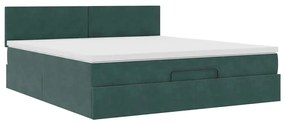 vidaXL Οθωμανικό κρεβάτι με στρώμα & LEDs Dark Green 180x200cm Velvet