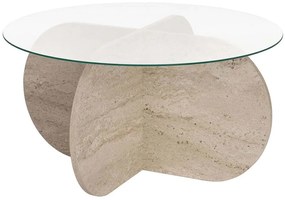 Τραπέζι Σαλονιού Aeris 668NRD1106 75x75x35cm Travertine Beige-Clear