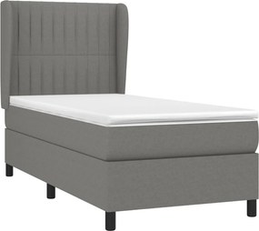 vidaXL Κρεβάτι Boxspring με Στρώμα Σκούρο Γκρι 100x200 εκ. Υφασμάτινο