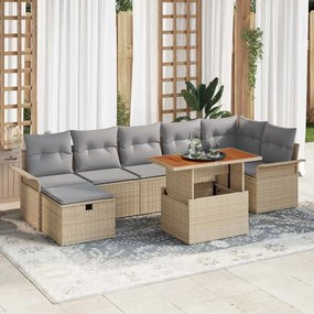 vidaXL Σετ Καναπέ Κήπου με μαξιλάρι 8 pcs Μπεζ συνθετικό ρατάν