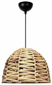 GloboStar® MEKA 204-0165 Boho Κρεμαστό Φωτιστικό Καμπάνα Μονόφωτο 1 x E27 IP20 Μπεζ Rattan - Μ30 x Π30 x Υ25cm