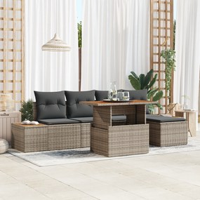 vidaXL Σετ 6 τεμαχίων Καναπέ Κήπου με Μαξιλάρια Γκρι Πολυρατάν