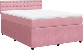 vidaXL Κρεβάτι Boxspring με Στρώμα Ροζ 140x200 εκ. Βελούδινο