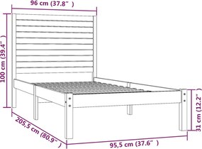 vidaXL Πλαίσιο Κρεβατιού 90 x 200 εκ. από Μασίφ Ξύλο