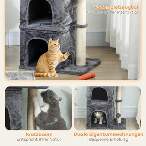 Cat Scratching Post Cat Tower 2 Caves Platform Sisal Post Compact Σκούρο Γκρι