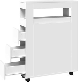 vidaXL Ντουλάπι Μπάνιου Στενό με Ροδάκια Λευκό Επεξ. Ξύλο