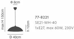 Φωτιστικό Οροφής  SE21-WH-40 EMULSE OPAL GLASS PENDANT - Γυαλί - 77-8221