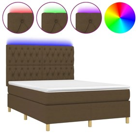 vidaXL Κρεβάτι Boxspring με Στρώμα &amp; LED Σκ.Καφέ 140x200 εκ Υφασμάτινο