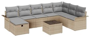 vidaXL Σετ Καναπέ Κήπου με μαξιλάρι 9 pcs Μπεζ Πολυ ράταν
