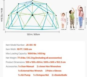 VEVOR Climbing Dome 10FT Geometric Dome Climber Jungle Gym 1000LBS Max Loading