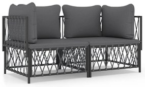 vidaXL Σαλόνι Κήπου Σετ 2 τεμ. Ανθρακί από Ατσάλι με Μαξιλάρια