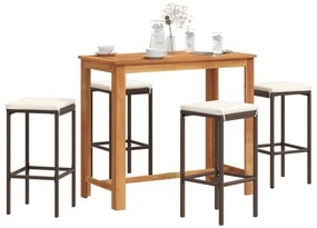 vidaXL Σετ Μπαρ Κήπου 5 Τεμ. Καφέ Μασίφ Ξύλο Ακακίας και Συνθ. Ρατάν