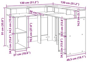 Γραφείο με LED Καφέ δρυς 130x130x91 εκ. Επεξεργ. Ξύλο - Καφέ