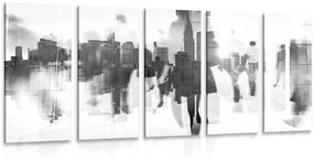 Σιλουέτες εικόνων 5 μερών ανθρώπων σε μια μεγάλη πόλη σε ασπρόμαυρο