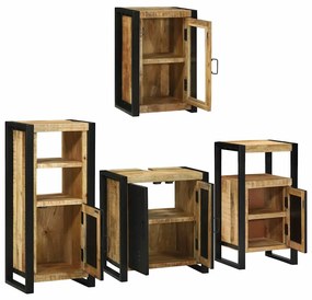vidaXL Σετ Επίπλων Μπάνιου Επιτοίχιο 4 pcs Καφέ Στερεό ξύλο μάνγκο