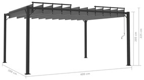 Κιόσκι με Ανοιγόμενη Οροφή Ανθρακί 3x4 μ. Ύφασμα και Αλουμίνιο - Ανθρακί