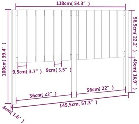 vidaXL Κεφαλάρι Κρεβατιού Μαύρο 145,5x4x100 εκ. από Μασίφ Ξύλο Πεύκου