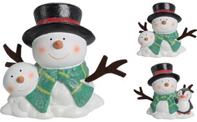Χιονάνθρωπος Με Μαύρο Καπέλο Και Glitter Λευκό Κεραμικό 14.5x9x15.5cm Σε 2 Σχέδια