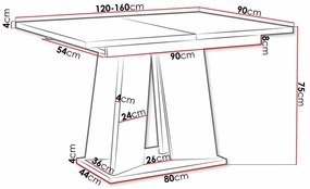 Τραπέζι Goodyear 107, Μαύρο, Γκρι, 75x90x120cm, 59 kg, Επιμήκυνση, Πλαστικοποιημένη μοριοσανίδα | Epipla1.gr