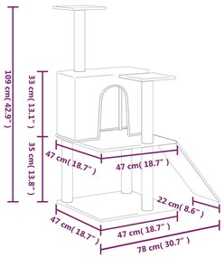 Γατόδεντρο Aνοιχτό Γκρι 109 εκ. με Στύλους Ξυσίματος από Σιζάλ - Γκρι