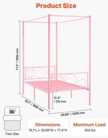 VEVOR Twin Size Canopy Bed Frame Metal Canopy Bed with Headboard &amp; Four Posters