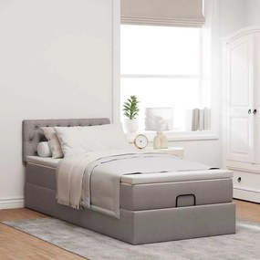 vidaXL Οθωμανικό κρεβάτι με στρώμα &amp; LEDs Taupe 90x190cm ύφασμα