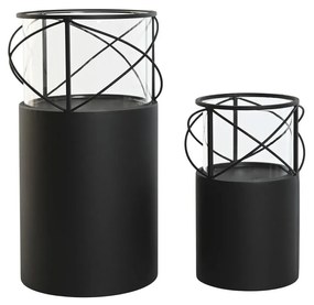 Κηροπήγιο Home ESPRIT Μαύρο Μέταλλο Κρυστάλλινο 24,5 x 24,5 x 46 cm (x2)