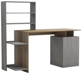 Ofiice desk with a bookshelf and a cabinet Meza in sonoma-grey cement color 146.3x55x128.8cm 146.3x55x128.8 εκ.